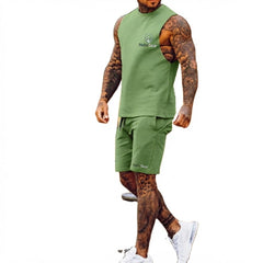 Men's Casual Thin Five-cent Pants Sleeveless Top Solid Color Vest