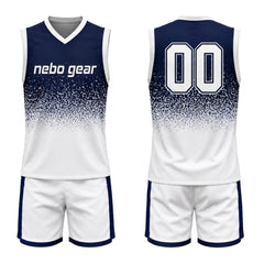 Navy Blue White Volleyball Uniform Sleeveless Sublimated Professional Team Wear