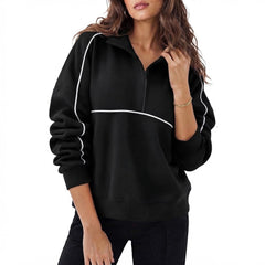 Women's Sweatshirt Long Sleeve Collared Zipper V Neck Loose Pullover Tops Casual Wear