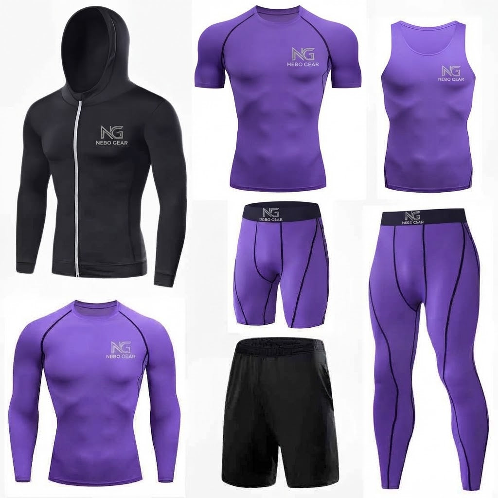 GYM Wear Polyester Multiple Colors Sportswear Compression Shirt 7pcs Set