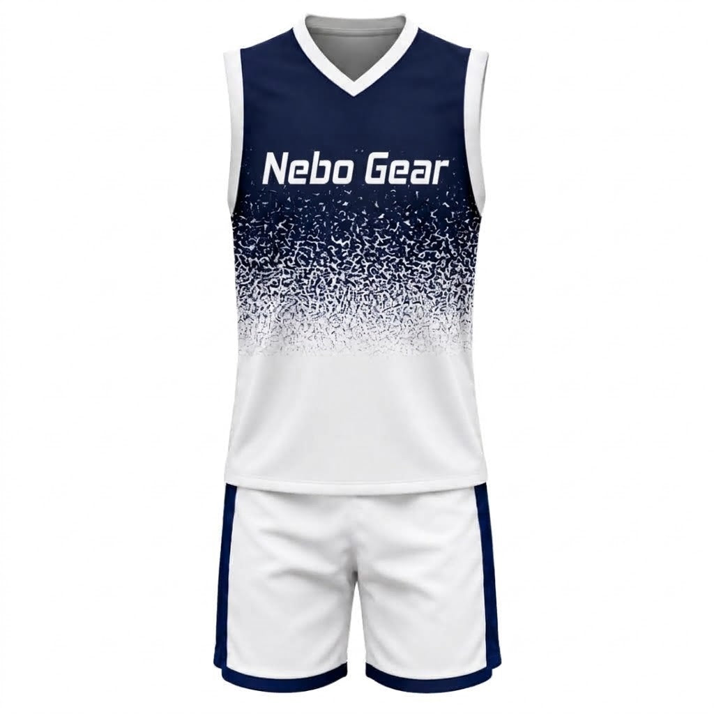 Navy Blue White Volleyball Uniform Sleeveless Sublimated Professional Team Wear