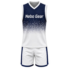 Navy Blue White Volleyball Uniform Sleeveless Sublimated Professional Team Wear
