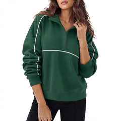 Women's Sweatshirt Long Sleeve Collared Zipper V Neck Loose Pullover Tops Casual Wear