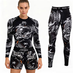 2026 Breathable 4 Pcs Custom Women Outfit Gym Fitness Wear Long-sleeve Elastic Rash Guard Men Leggings