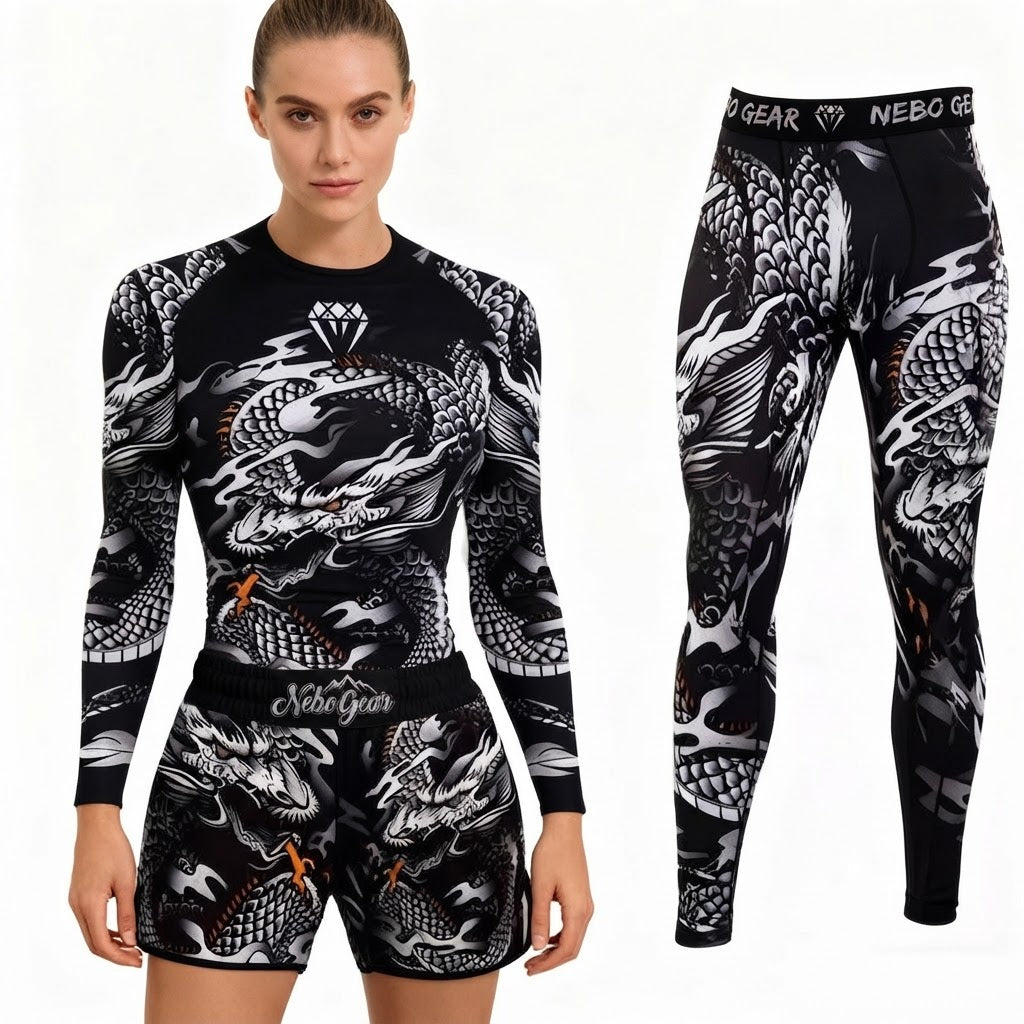 2026 Breathable 4 Pcs Custom Women Outfit Gym Fitness Wear Long-sleeve Elastic Rash Guard Men Leggings