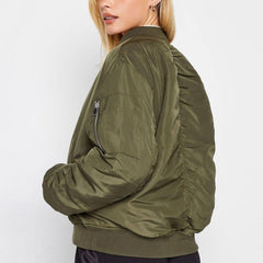 Fashion Plain Color Varsity Style Jacket Women Zippers Front Elastic Women's Jacket