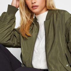 Fashion Plain Color Varsity Style Jacket Women Zippers Front Elastic Women's Jacket