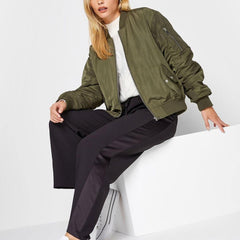 Fashion Plain Color Varsity Style Jacket Women Zippers Front Elastic Women's Jacket