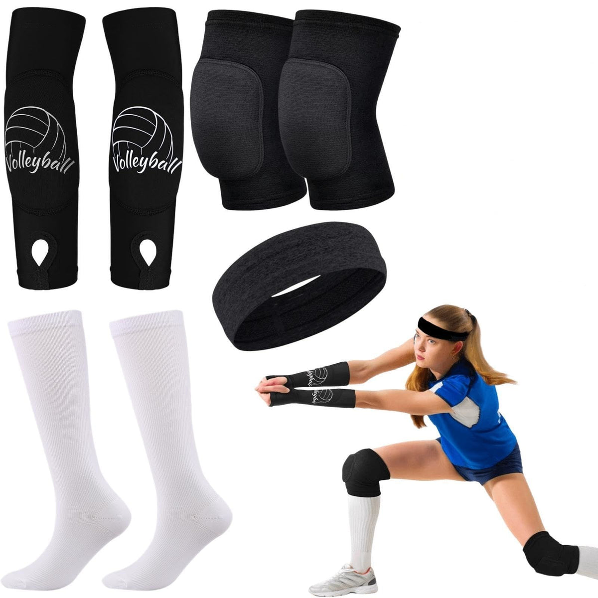 Volleyball Knee Pads Arm Sleeves Sport Hair Scrunchies Sweat Band Volleyball Socks