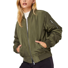 Fashion Plain Color Varsity Style Jacket Women Zippers Front Elastic Women's Jacket
