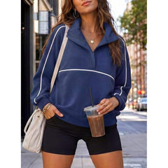 Women's Sweatshirt Long Sleeve Collared Zipper V Neck Loose Pullover Tops Casual Wear