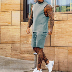 Men's Casual Thin Five-cent Pants Sleeveless Top Solid Color Vest