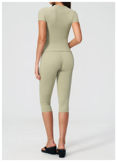 Capris Pants Sets Solid Summer Women's 2 Pieces Set Outdoor Gym Fitness Activewear
