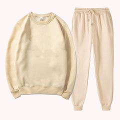 Men's and Women's Matching Solid Color Set Casual Autumn/Winter Round Neck Set