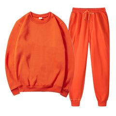 Men's and Women's Matching Solid Color Set Casual Autumn/Winter Round Neck Set