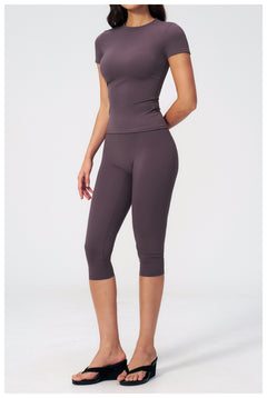 Capris Pants Sets Solid Summer Women's 2 Pieces Set Outdoor Gym Fitness Activewear
