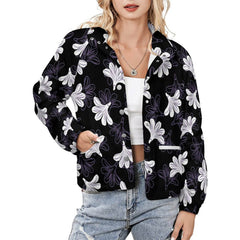 Fashion Coat Print on Demand Stand Collar Plush Jacket Naupaka Flower Design Winter