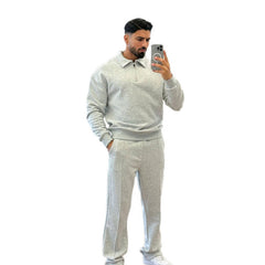 Men's Athleisure Two-Piece Set Quarter ZIpper Pullover Sweatshirt with Casual Pants
