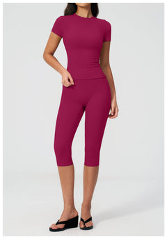 Capris Pants Sets Solid Summer Women's 2 Pieces Set Outdoor Gym Fitness Activewear
