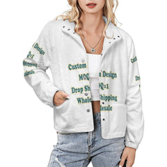 Fashion Coat Print on Demand Stand Collar Plush Jacket Naupaka Flower Design Winter