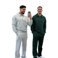 Men's Athleisure Two-Piece Set Quarter ZIpper Pullover Sweatshirt with Casual Pants