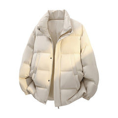 Winter Unisex Puffer Coat Stand Collar Thick Fleece Lined Synthetic Padded Jacket