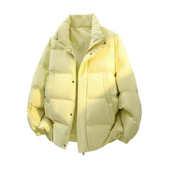 Winter Unisex Puffer Coat Stand Collar Thick Fleece Lined Synthetic Padded Jacket