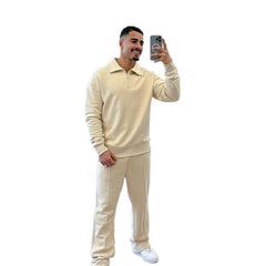 Men's Athleisure Two-Piece Set Quarter ZIpper Pullover Sweatshirt with Casual Pants