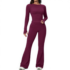 New Custom Logo Yoga Set 2 Piece Women High Waist Fitness Leggings Wide Leg Pants