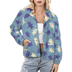 Fashion Coat Print on Demand Stand Collar Plush Jacket Naupaka Flower Design Winter