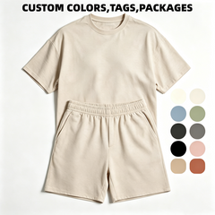 Men's Sportswear Short Sleeve t Shirt Set 100% Cotton Two Piece Casual Women Shorts Set