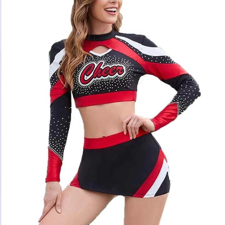 Cheer Club Rhinestone Printed Cheerleading Uniforms Custom Digital Print