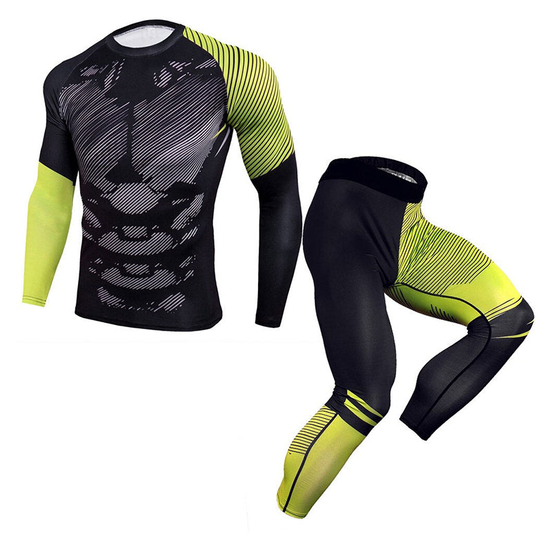 Men Compression Rash Guard Long Sleeve Tight Running Suit Gym Workout Activewear Set