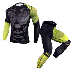 Men Compression Rash Guard Long Sleeve Tight Running Suit Gym Workout Activewear Set
