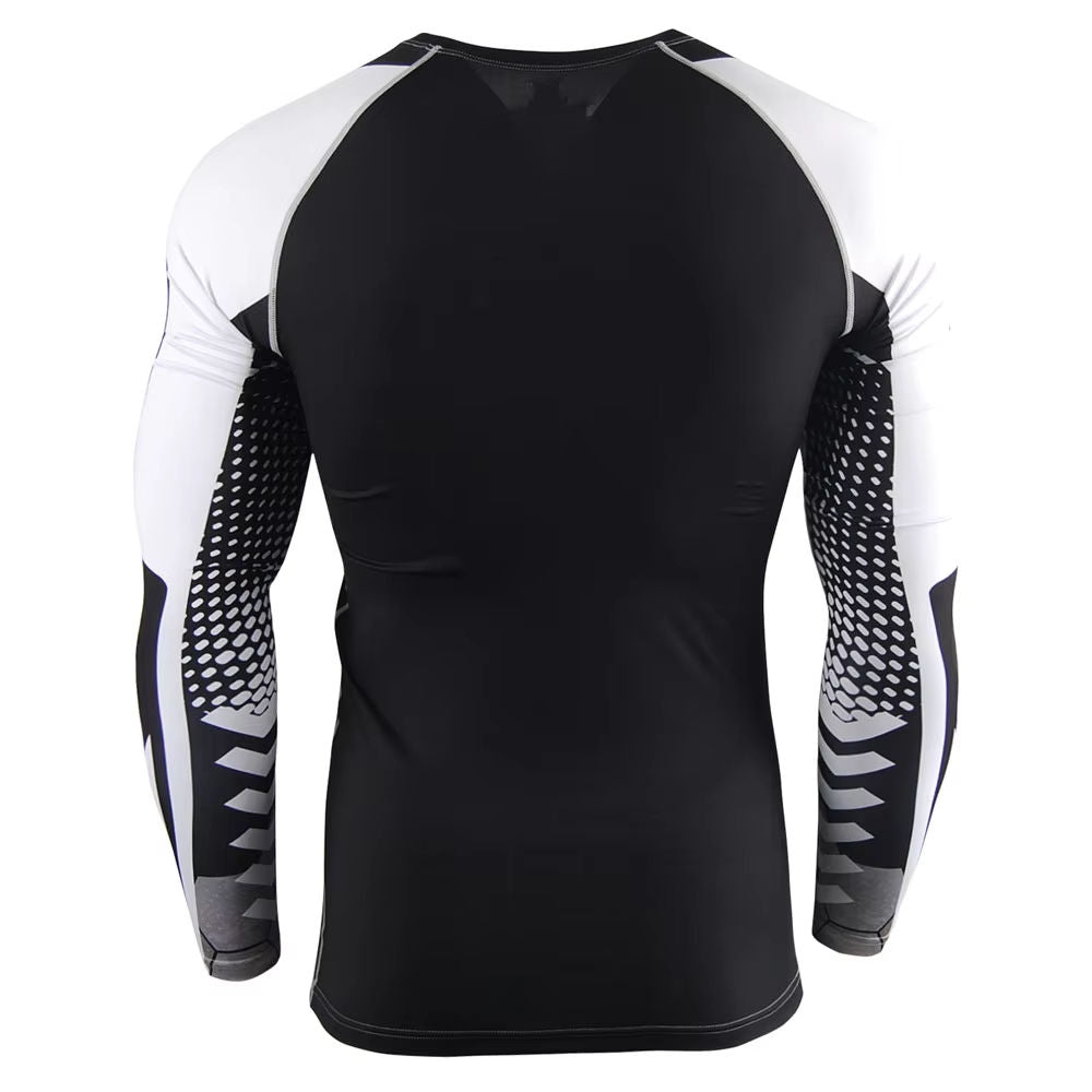 2026 Men's Full Sleeve Rash Guard Black White Sublimation Print