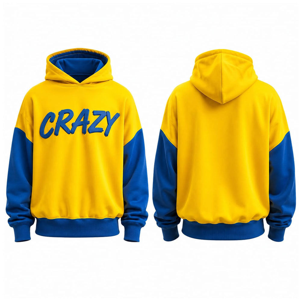 Men's Yellow Blue Color Block Hooded Sweatshirt Regular Fit Casual