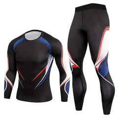 Plus Size Solid Color Fitness Compression Set Men Front Logo Active Wear