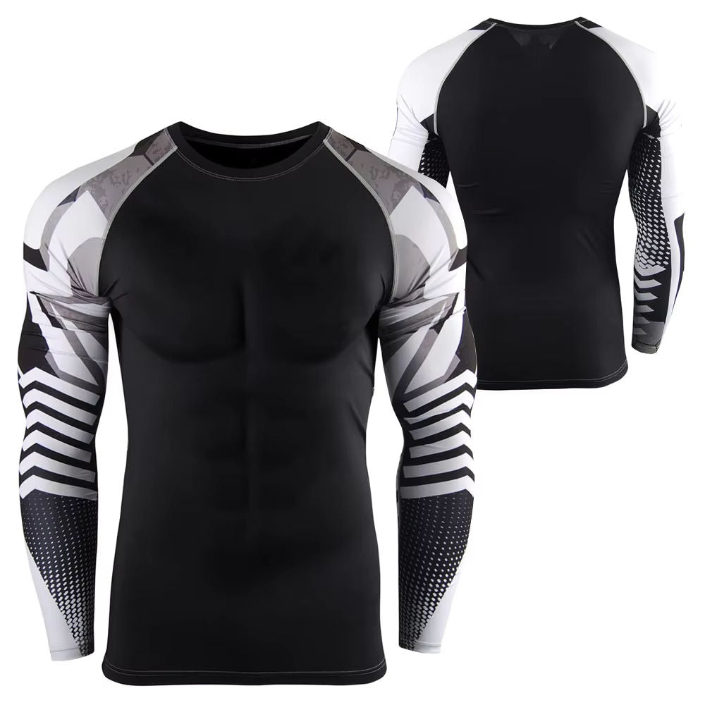 2026 Men's Full Sleeve Rash Guard Black White Sublimation Print