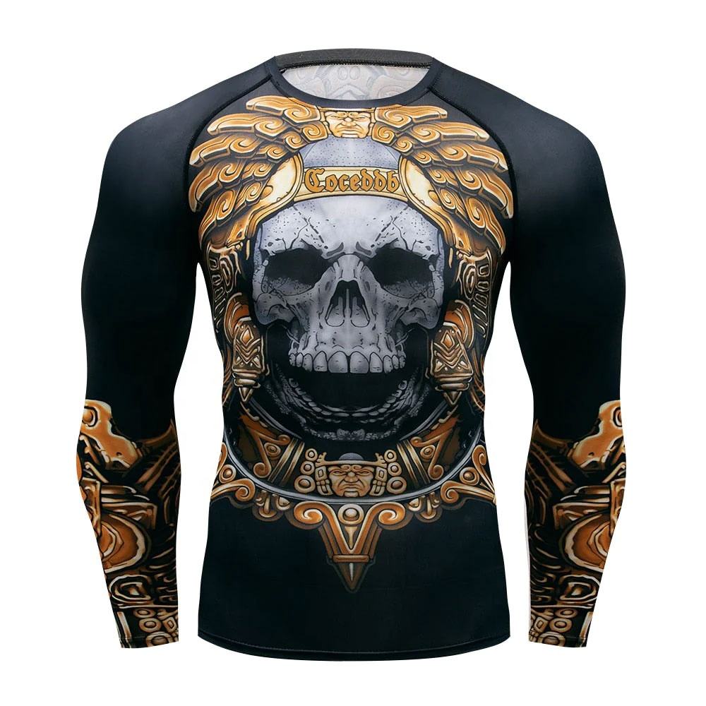 Men's Long Sleeve Compression Shirt Sublimation Printed Spandex Base Layer