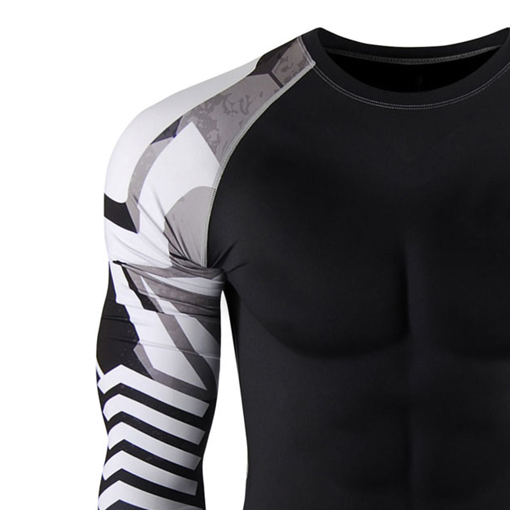 2026 Men's Full Sleeve Rash Guard Black White Sublimation Print