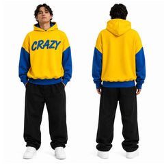 Men's Yellow Blue Color Block Hooded Sweatshirt Regular Fit Casual