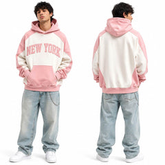 Pink Oversized Hooded Sweatshirt With New York Print Raglan Sleeve Fleece