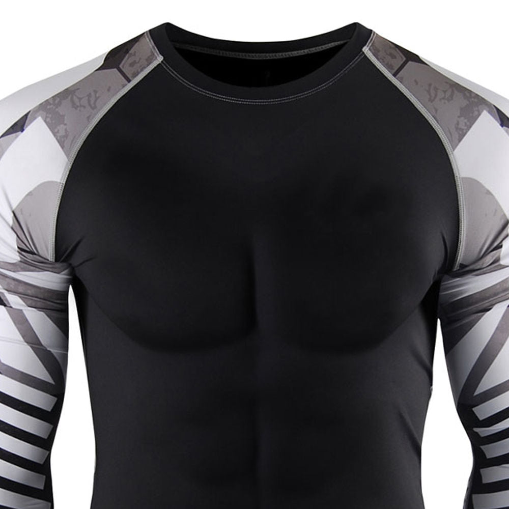 2026 Men's Full Sleeve Rash Guard Black White Sublimation Print