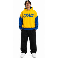 Men's Yellow Blue Color Block Hooded Sweatshirt Regular Fit Casual