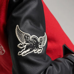 Letterman Jacket Blue Cashmere Wool Body & Pink Real Leather Sleeves Black Varsity Jacket