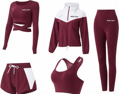 Custom Gym Fitness Yoga Sets 5 Piece Sports Yoga Suit Fitness Active Wear Set
