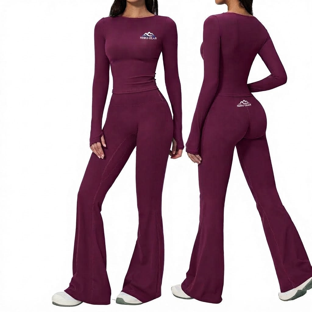 New Custom Logo Yoga Set 2 Piece Women High Waist Fitness Leggings Wide Leg Pants