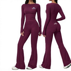 New Custom Logo Yoga Set 2 Piece Women High Waist Fitness Leggings Wide Leg Pants