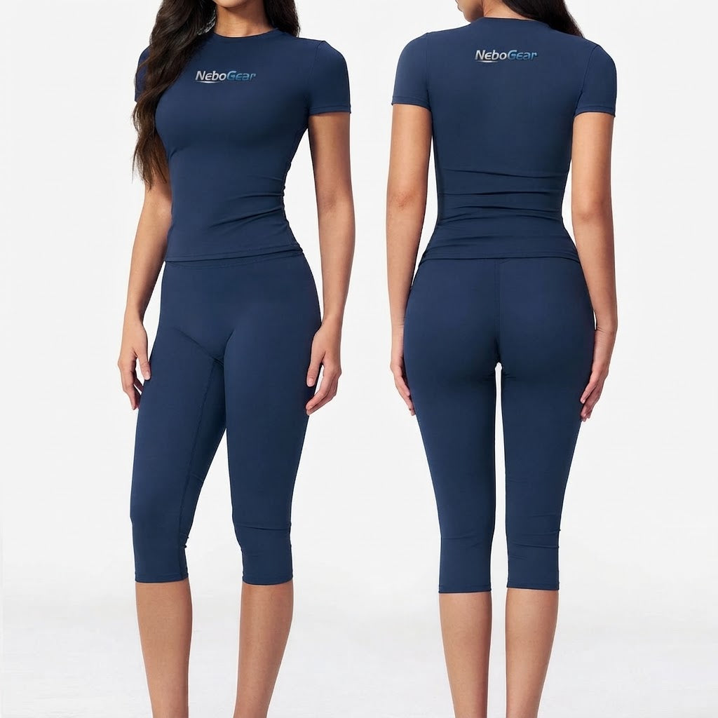 Capris Pants Sets Solid Summer Women's 2 Pieces Set Outdoor Gym Fitness Activewear