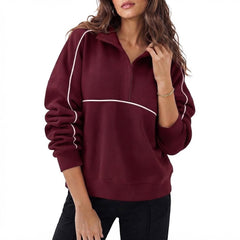 Women's Sweatshirt Long Sleeve Collared Zipper V Neck Loose Pullover Tops Casual Wear